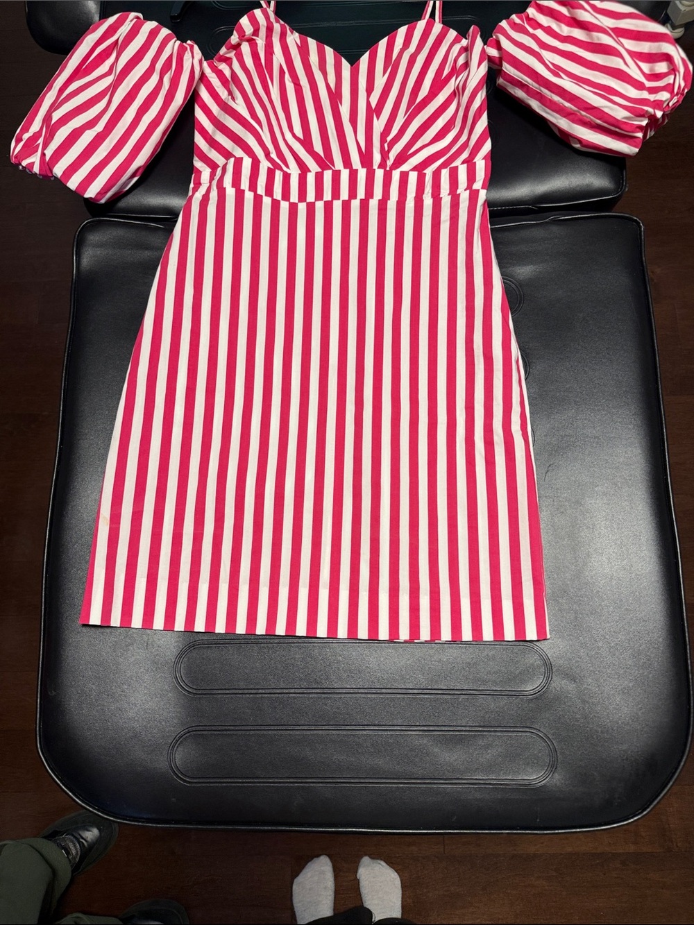 Pink and White Striped Puff-Sleeve Dress